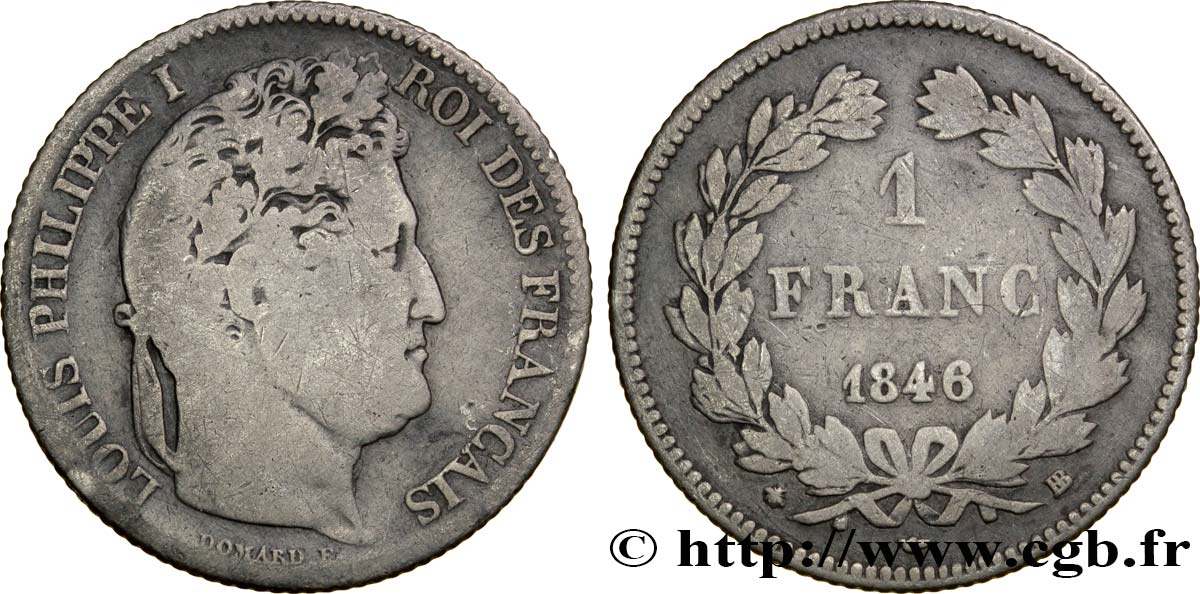 1 franc Louis-Philippe, couronne de chêne 1846 Strasbourg F.210/107 VF23 