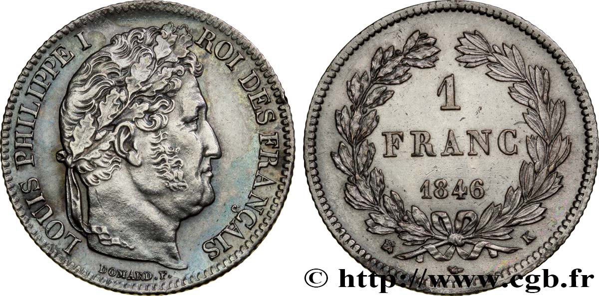 1 franc Louis-Philippe, couronne de chêne 1846 Bordeaux F.210/108 VZ58 