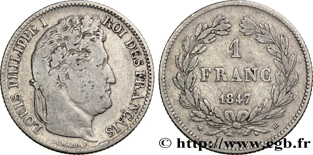 1 franc Louis-Philippe, couronne de chêne 1847 Strasbourg F.210/111 BC20 