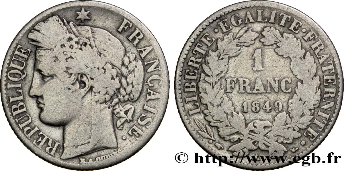 1 franc Cérès, IIe République 1849 Paris F.211/1 TB20 