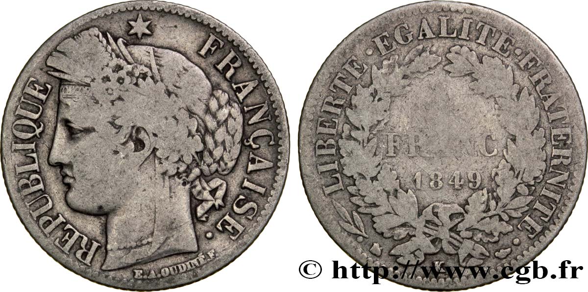 1 franc Cérès, IIe République 1849 Bordeaux F.211/3 S15 