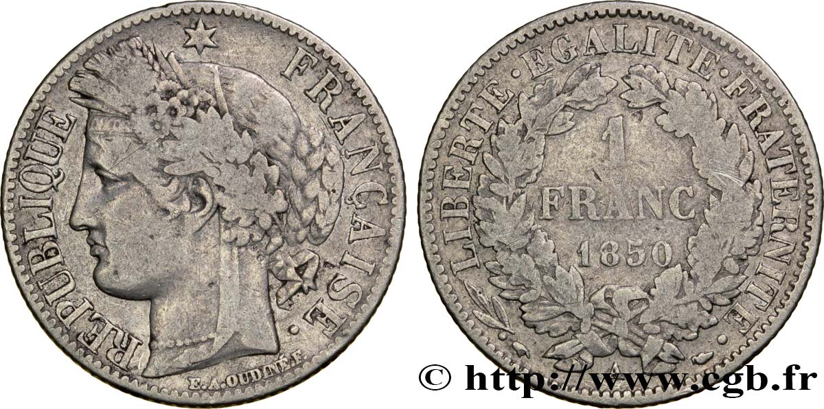 1 franc Cérès, IIe République 1850 Paris F.211/5 TB20 