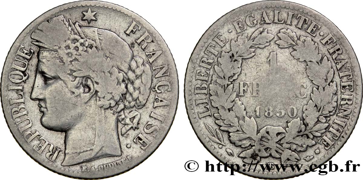 1 franc Cérès, IIe République 1850 Strasbourg F.211/7 MB18 