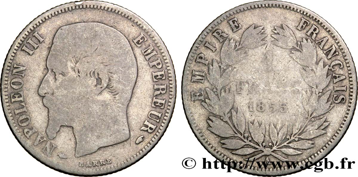 1 franc Napoléon III, tête nue 1855 Paris F.214/3 F12 