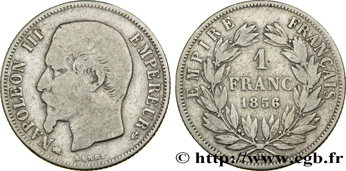 1 franc Napoléon III, tête nue 1856 Lyon F.214/9 BC15 