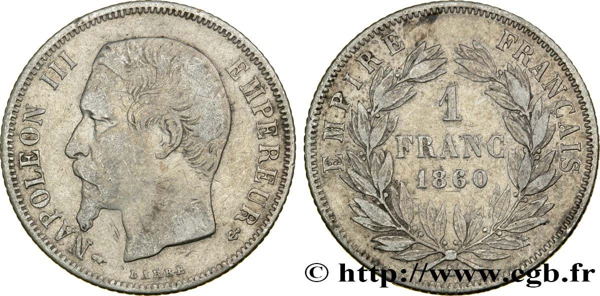 1 franc Napoléon III, tête nue 1860 Paris F.214/14 TB30 