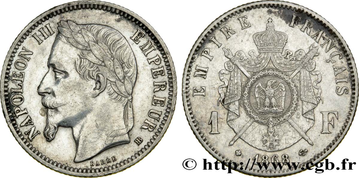 1 franc Napoléon III, tête laurée 1868 Strasbourg F.215/11 SS48 