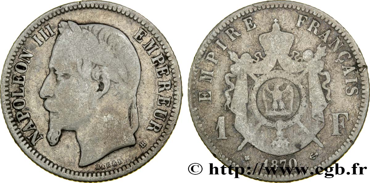 1 franc Napoléon III, tête laurée 1870 Strasbourg F.215/16 MB15 