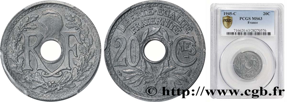 20 centimes Lindauer Zinc 1945 Castelsarrasin F.155/4 MS62 