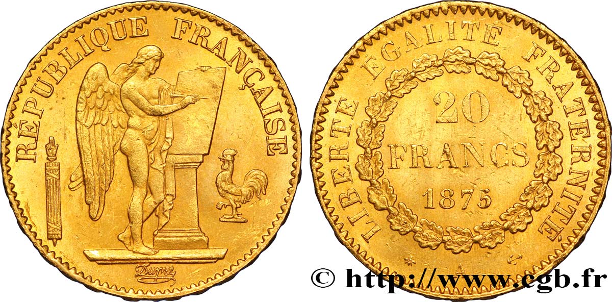 20 francs or Génie, Troisième République 1875 Paris F.533/3 AU52 