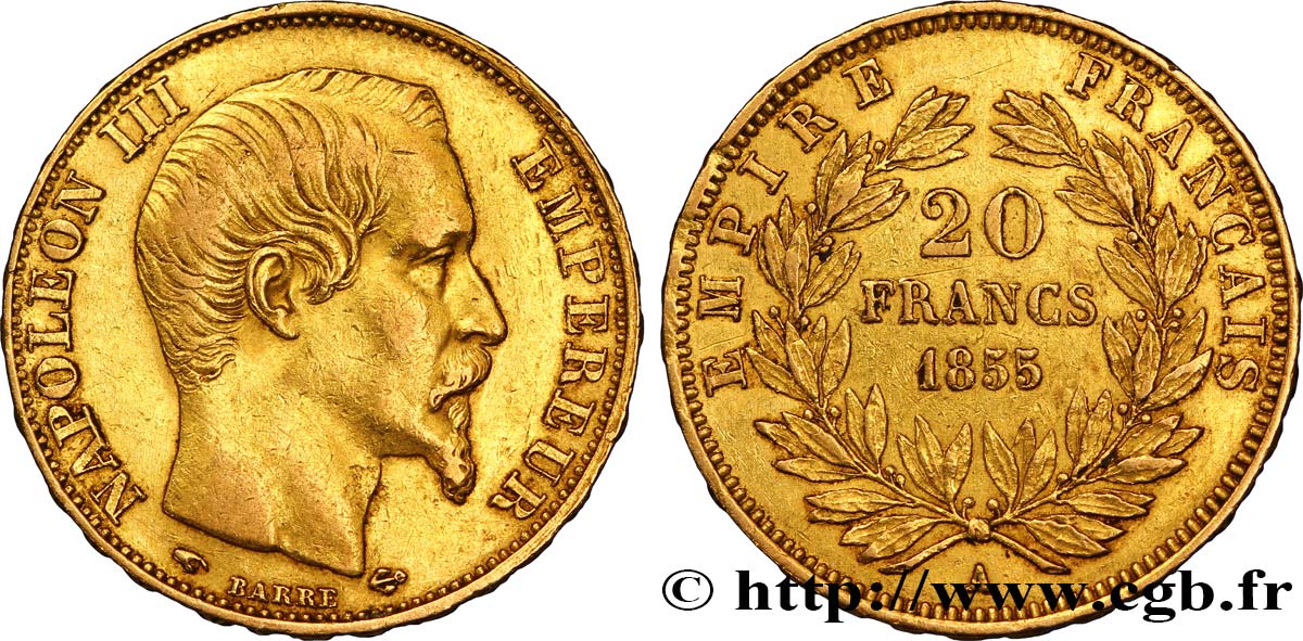 20 francs or Napoléon III, tête nue 1855 Paris F.531/4 TTB40 
