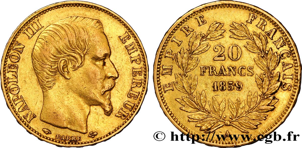20 francs or Napoléon III, tête nue 1859 Paris F.531/15 MBC40 