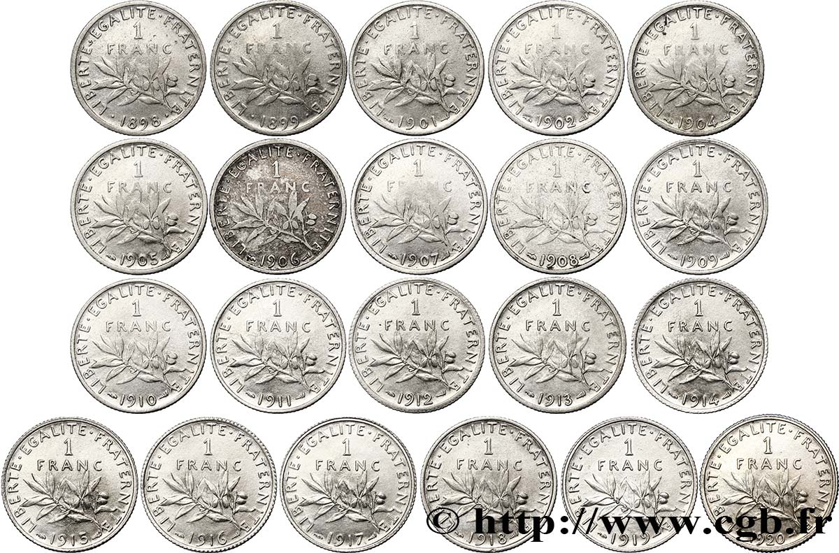 Lot de 21 pièces de 1 franc Semeuse - - F.217/- TB/SUP 