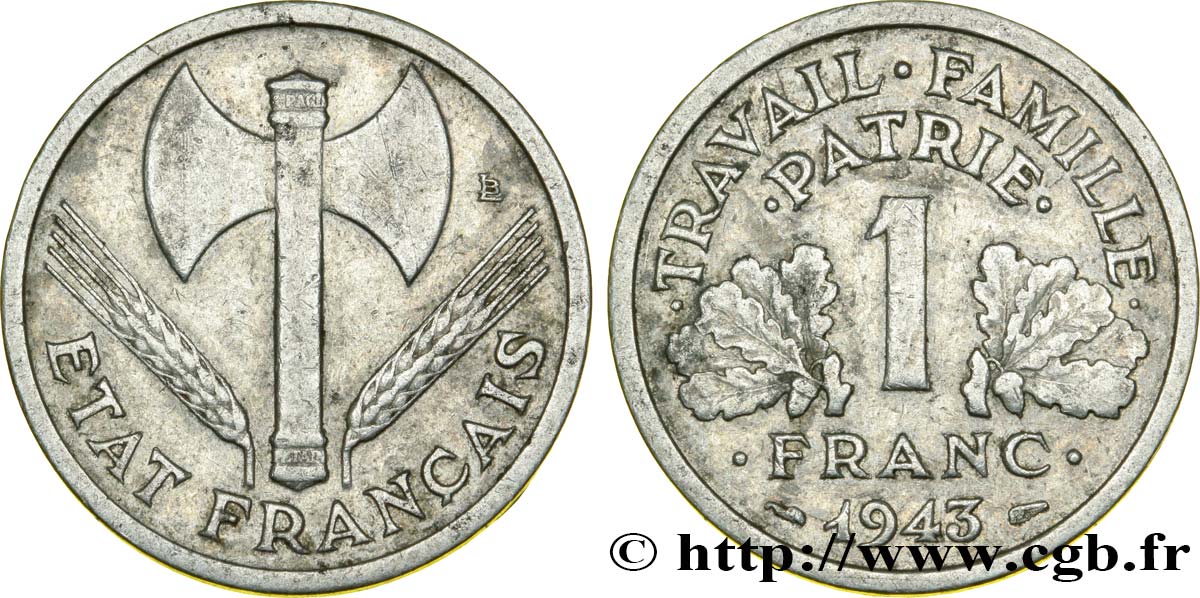 1 franc Francisque, lourde 1943 Paris F.222/4 TB25 