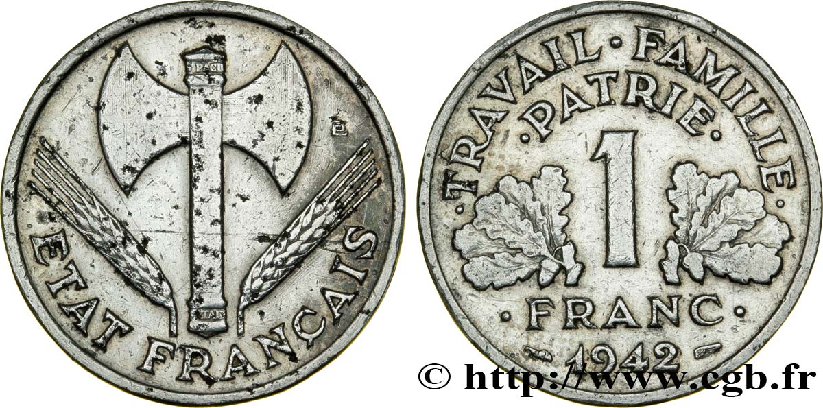 1 franc Francisque, légère 1942 Paris F.223/2 BC 