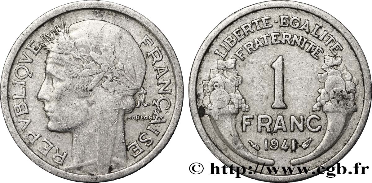 1 franc Morlon, légère 1941 Paris F.221/2 XF48 