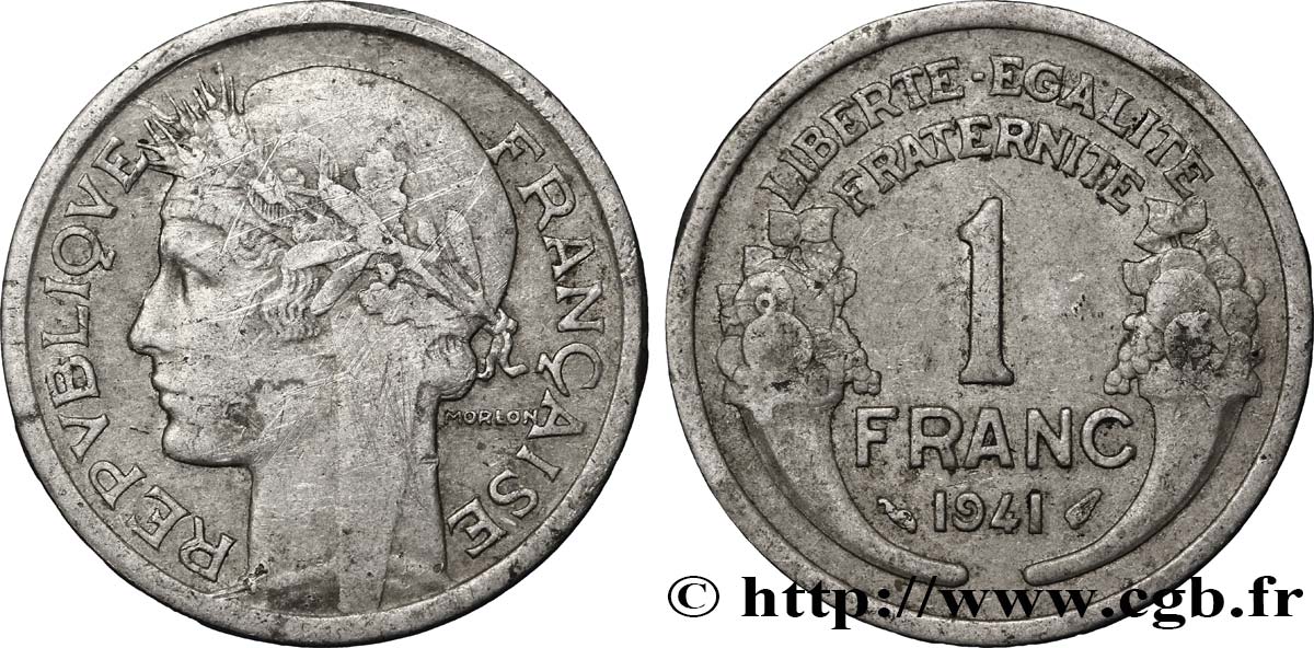 1 franc Morlon, légère 1941 Paris F.221/2 BB48 
