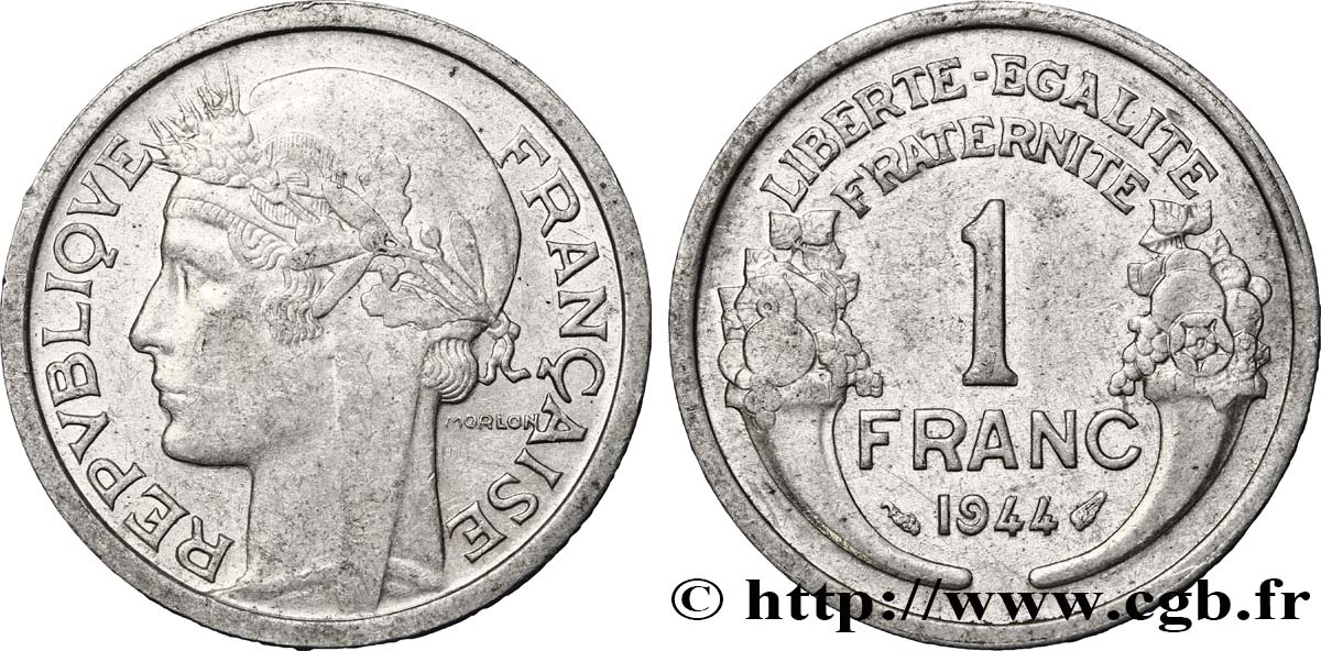 1 franc Morlon, légère 1944 Paris F.221/3 AU53 