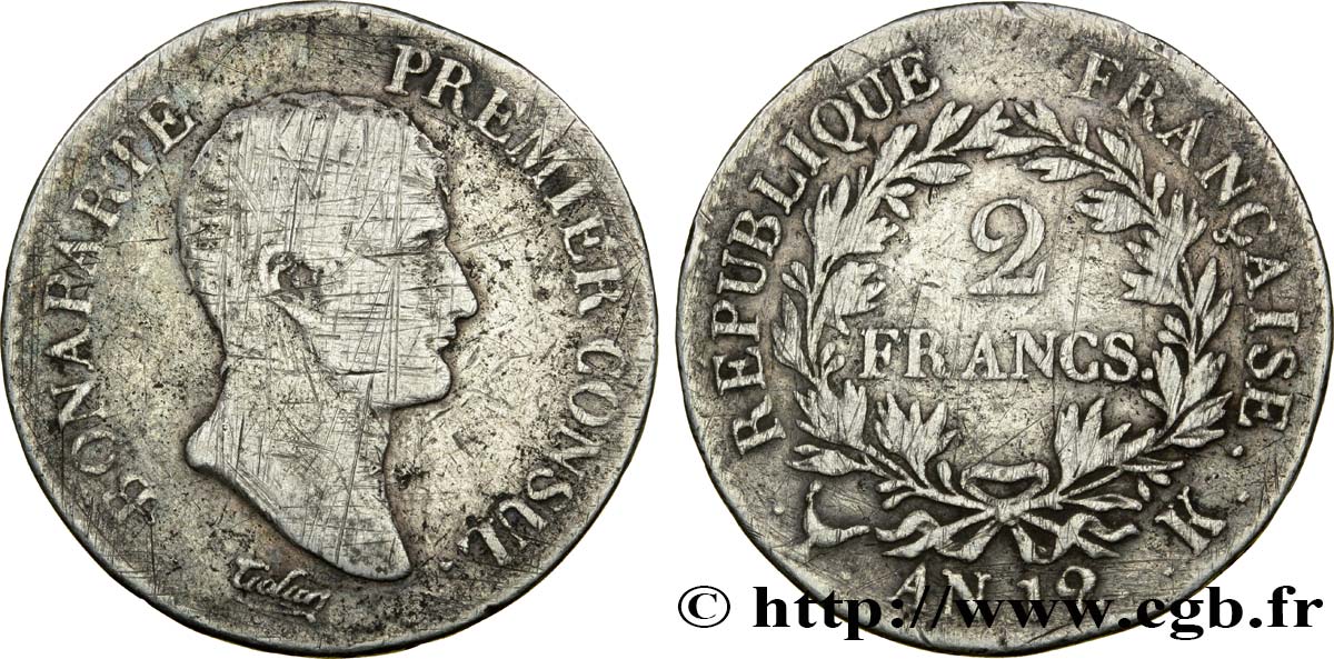 2 francs Bonaparte Premier Consul 1804 Bordeaux F.250/7 TB15 