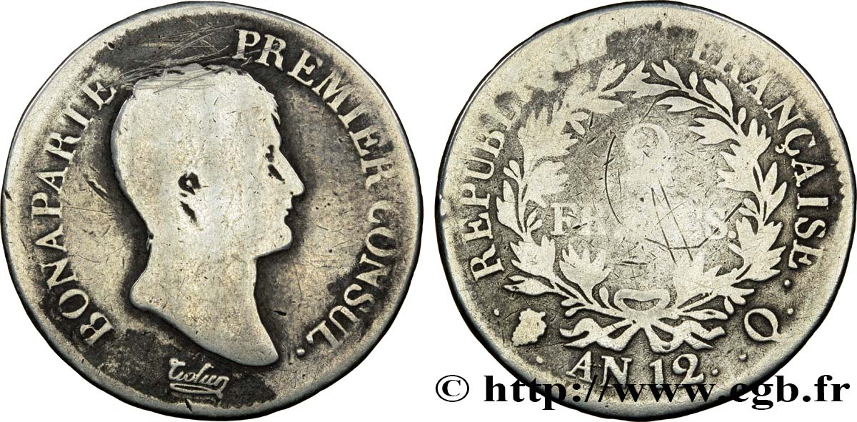 2 francs Bonaparte Premier Consul 1804 Perpignan F.250/11 B6 