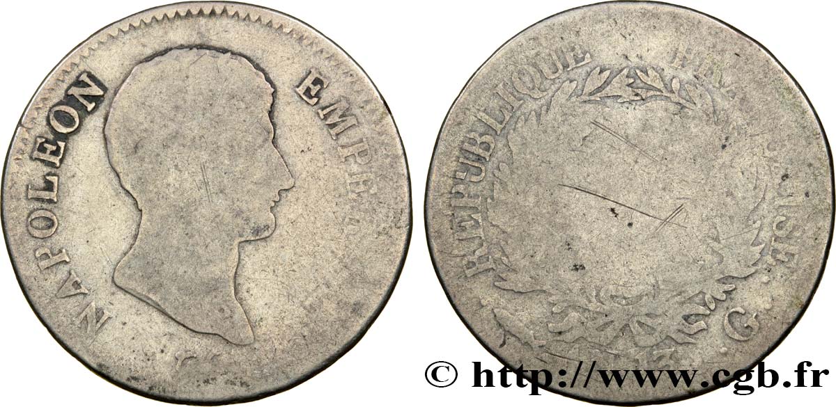 2 francs Napoléon Empereur, Calendrier révolutionnaire 1805 Genève F.251/15 AB3 