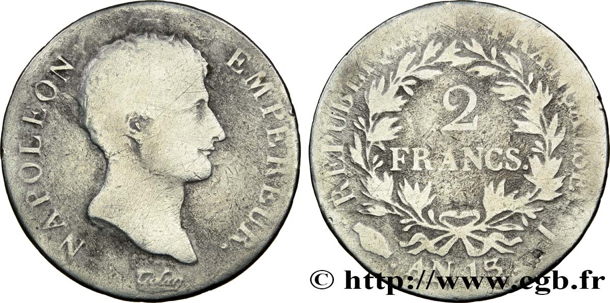2 francs Napoléon Empereur, Calendrier révolutionnaire 1805 Limoges F.251/17 SGE10 