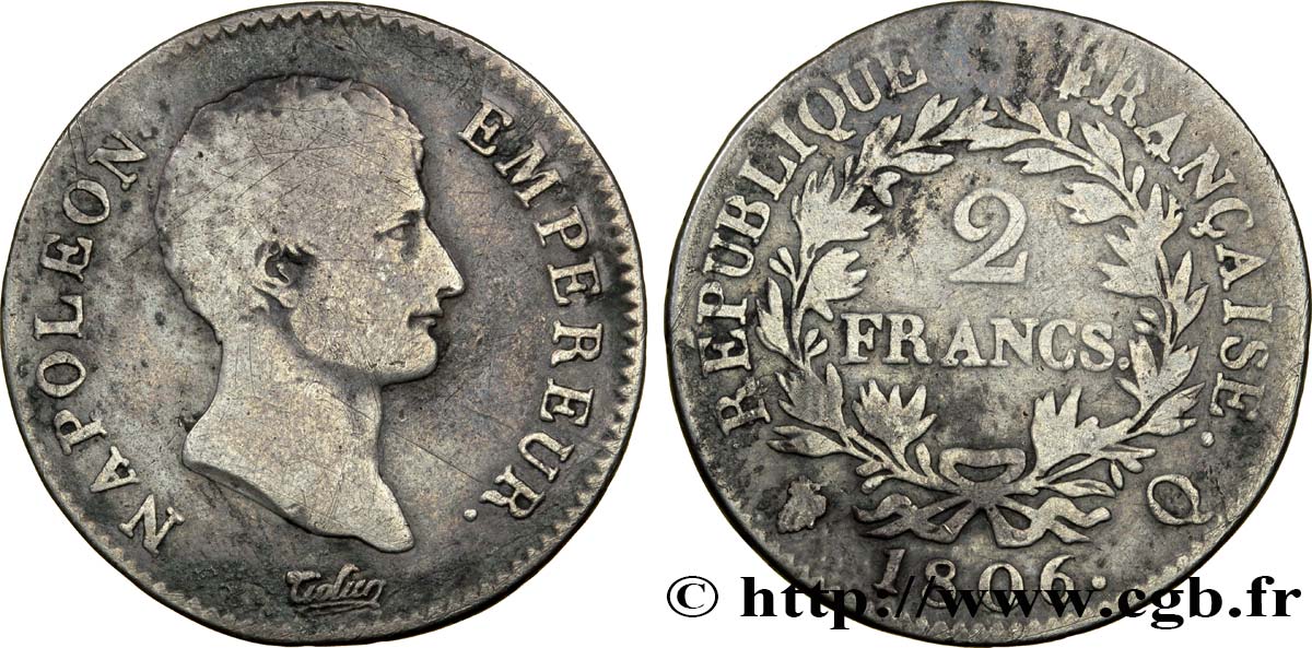 2 francs Napoléon Empereur, Calendrier grégorien 1806 Perpignan F.252/7 F18 