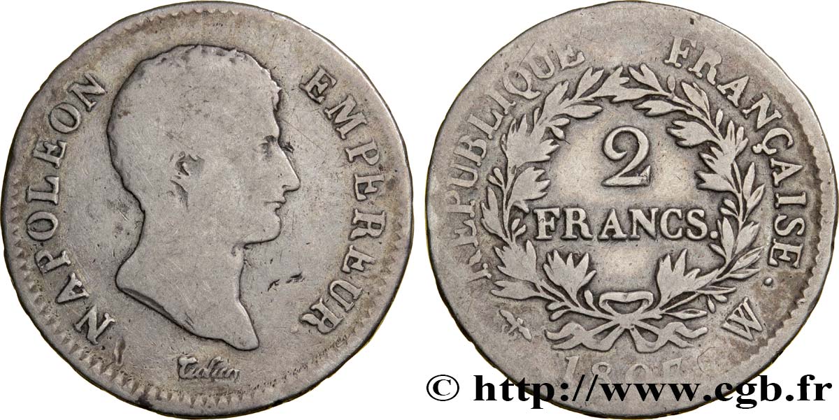 2 francs Napoléon Empereur, Calendrier grégorien 1807 Lille F.252/16 RC12 