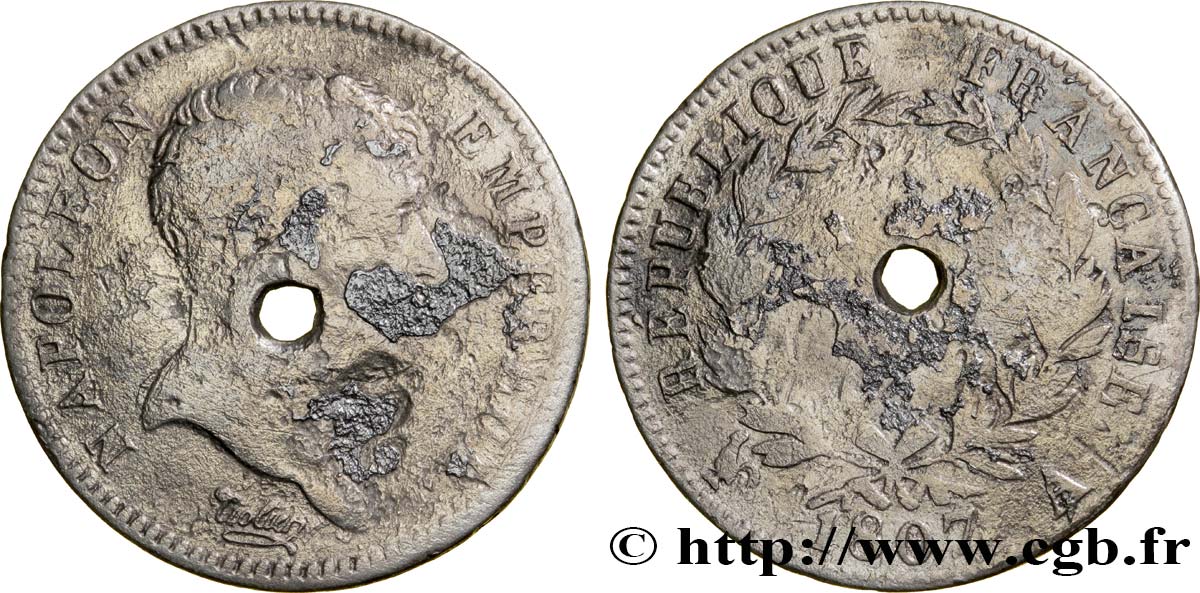Faux de 2 francs Napoléon Empereur, tête de nègre 1807 Paris F.253/1 MC 
