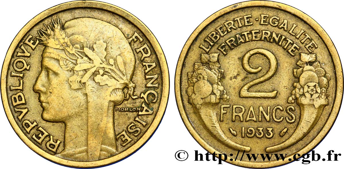 2 francs Morlon 1933  F.268/6 XF40 