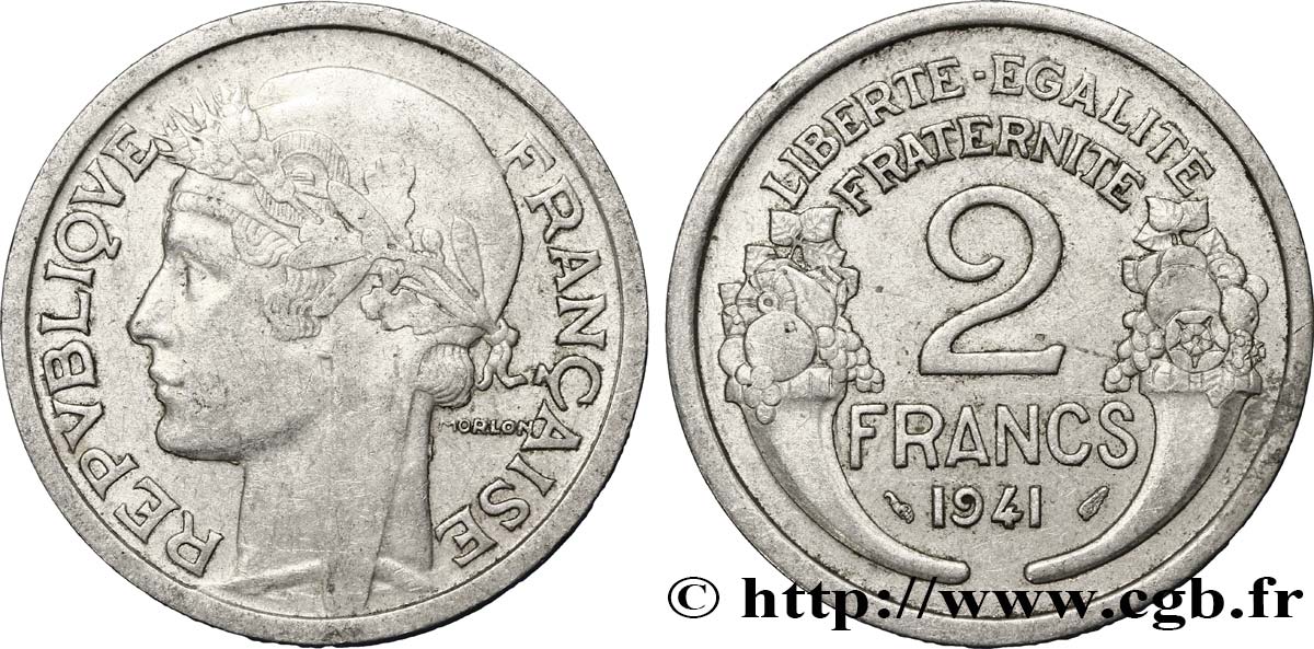 2 francs Morlon, aluminium 1941  F.269/2 XF48 