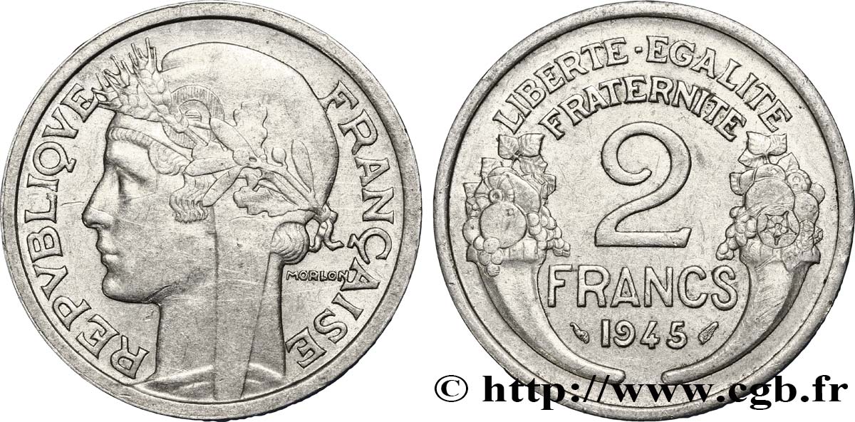2 francs Morlon, aluminium 1945  F.269/5 XF48 