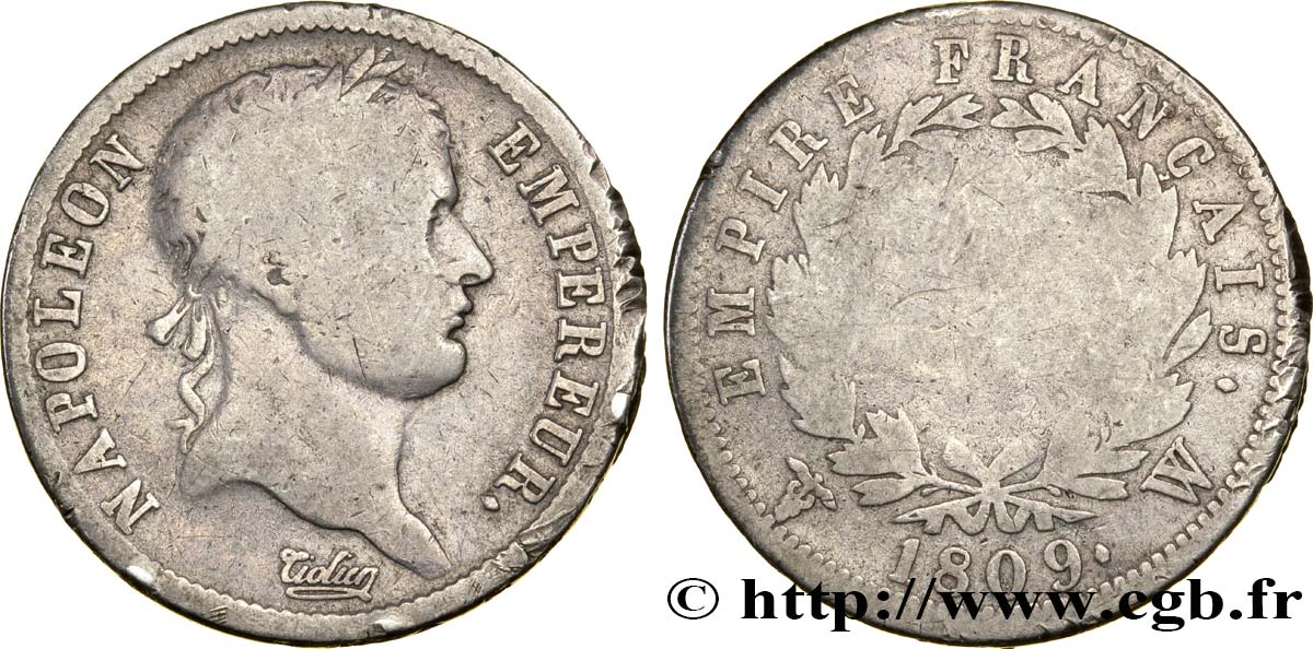 2 francs Napoléon Ier tête laurée, Empire français 1809 Lille F.255/9 SGE8 