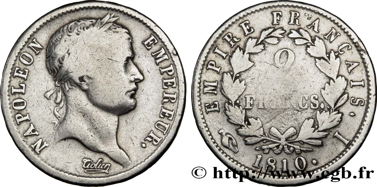 2 francs Napoléon Ier tête laurée, Empire français 1810 Limoges F.255/15 B12 