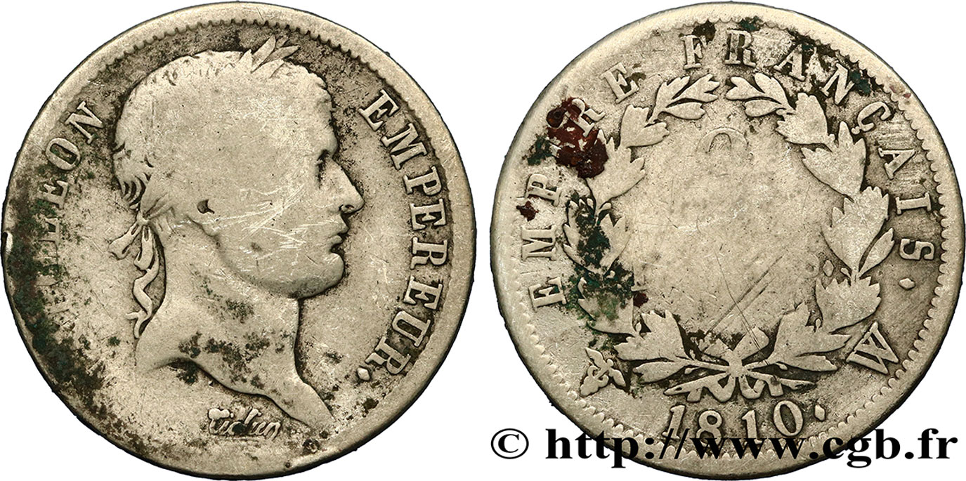 2 francs Napoléon Ier tête laurée, Empire français 1810 Lille F.255/23 RC8 