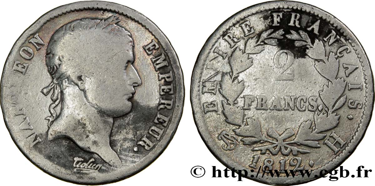 2 francs Napoléon Ier tête laurée, Empire français 1812 La Rochelle F.255/42 RC12 