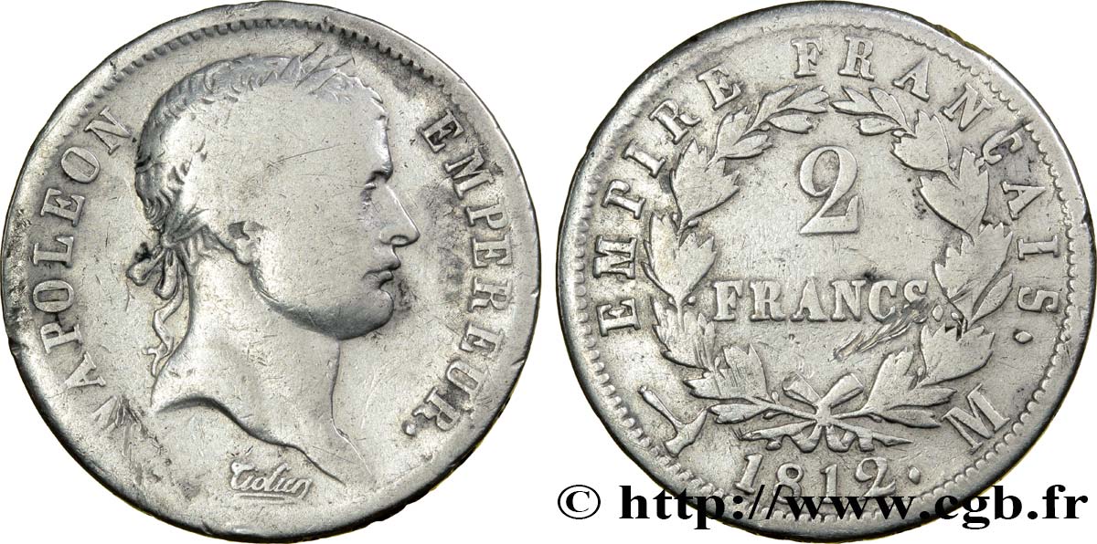 2 francs Napoléon Ier tête laurée, Empire français 1812 Toulouse F.255/46 MB18 