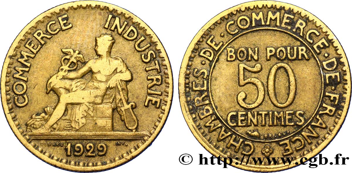 50 centimes Chambres de Commerce 1929 Paris F.191/11 MB20 