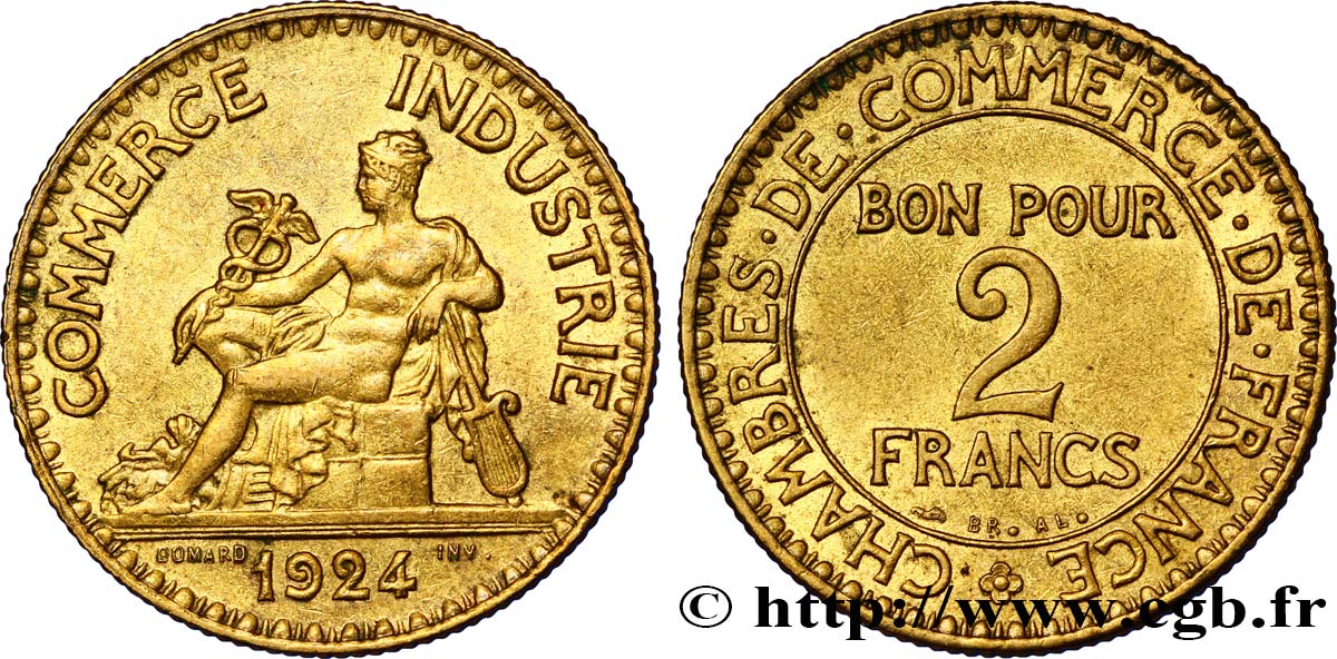 2 francs Chambres de Commerce 1924  F.267/6 AU55 