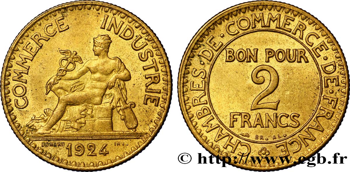 2 francs Chambres de Commerce 1924  F.267/6 AU55 