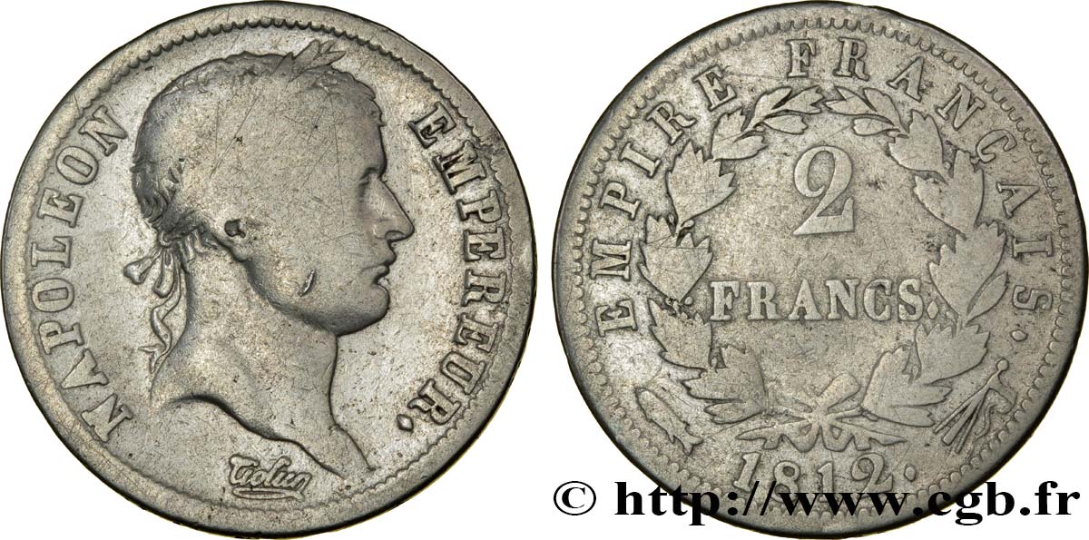 2 francs Napoléon Ier tête laurée, Empire français 1812 Utrecht F.255/50 SGE12 