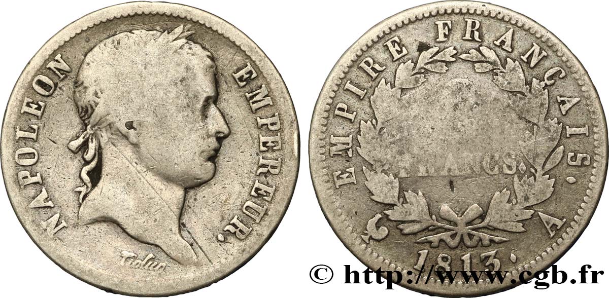 2 francs Napoléon Ier tête laurée, Empire français 1813 Paris F.255/52 SGE10 