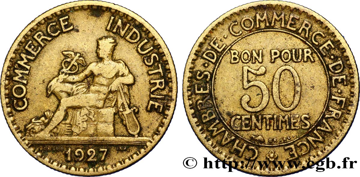 50 centimes Chambres de Commerce 1927 Paris F.191/9 XF48 