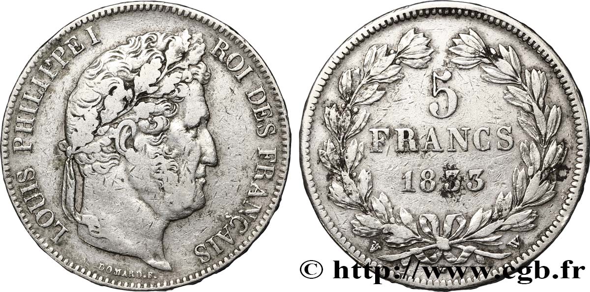 5 francs IIe type Domard 1833 Lille F.324/28 TTB40 