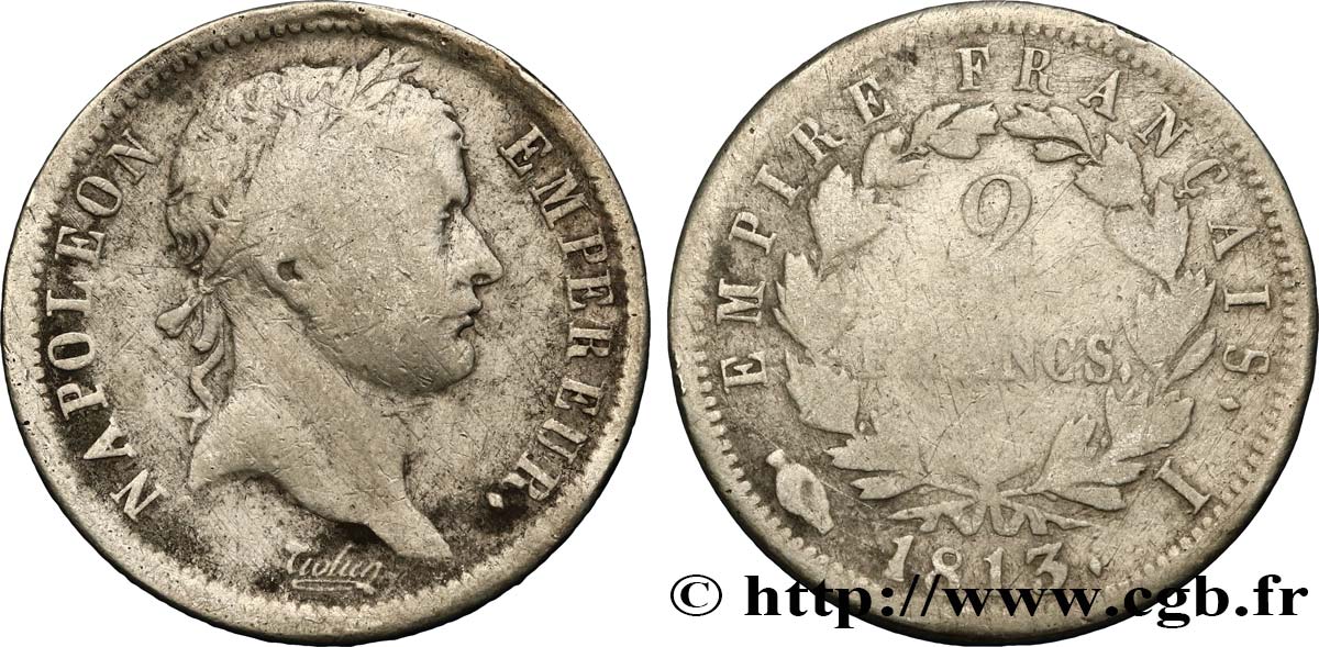 2 francs Napoléon Ier tête laurée, Empire français 1813 Limoges F.255/57 SGE12 