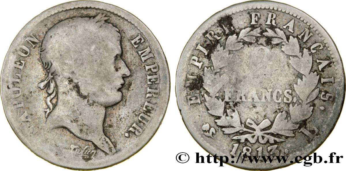 2 francs Napoléon Ier tête laurée, Empire français 1813 Bayonne F.255/59 VG8 