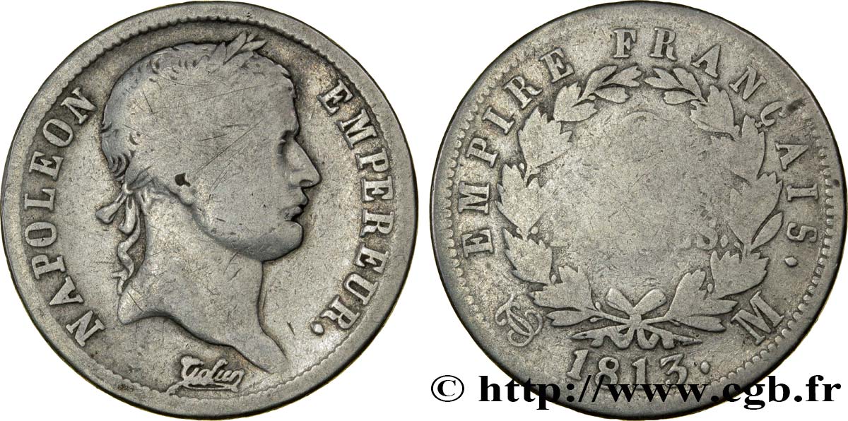2 francs Napoléon Ier tête laurée, Empire français 1813 Toulouse F.255/60 SGE8 