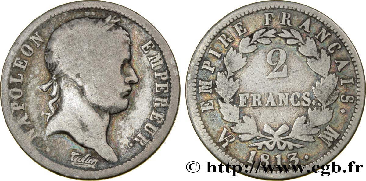 2 francs Napoléon Ier tête laurée, Empire français 1813 Marseille F.255/61 TB18 