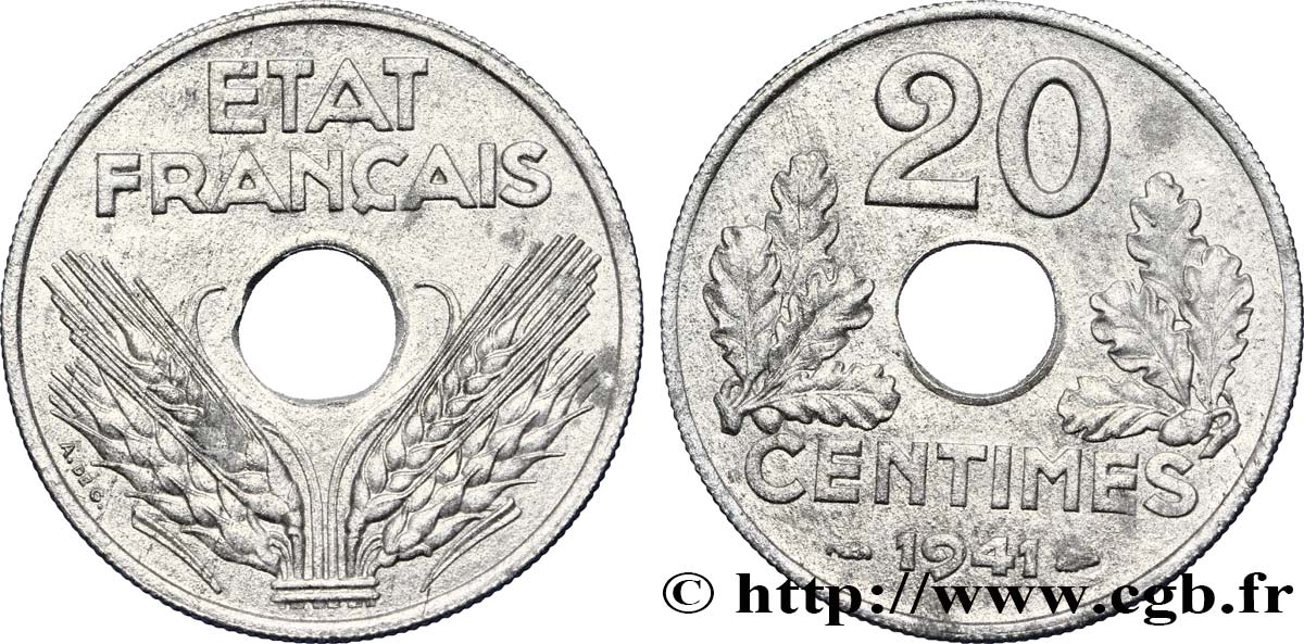 20 centimes État français, lourde 1941  F.153/2 AU54 