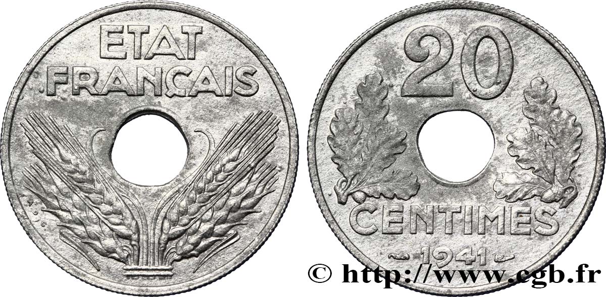 20 centimes État français, lourde 1941  F.153/2 TTB54 